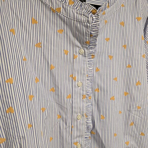 Talbots Size 3X Ruffle Band Collar Poplin Button Down Stripe Gold Heart Cotton - Picture 3 of 10